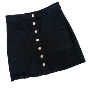 Altar'd State Black Denim Button Front Mini Skirt With Pockets S